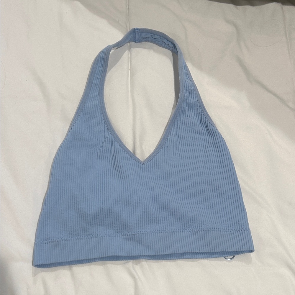 Blue cropped Halter Neck Top
